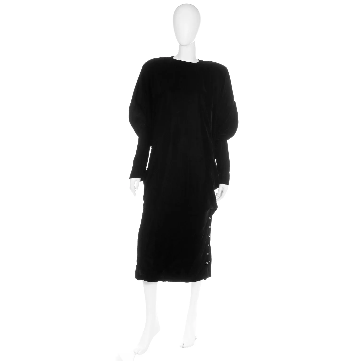 1980s Norma Kamali Black Velvet Sweatshirt Style Oversized Dress