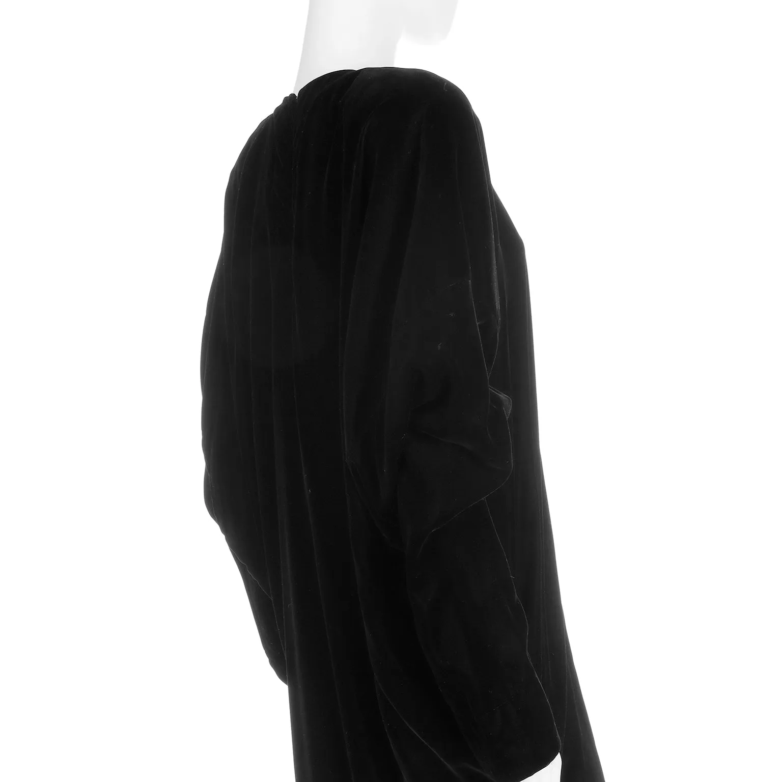 1980s Norma Kamali Black Velvet Sweatshirt Style Oversized Dress