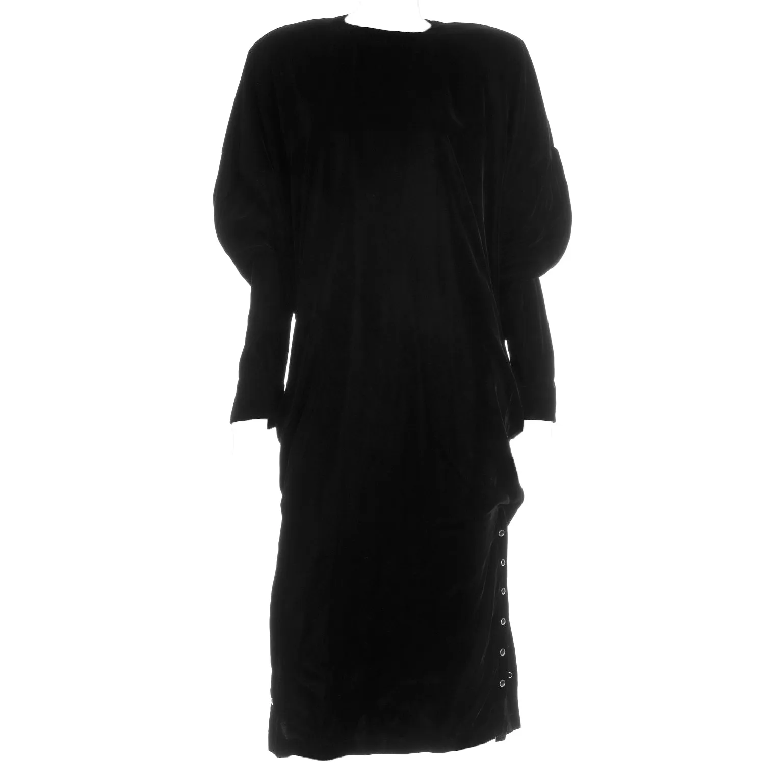 1980s Norma Kamali Black Velvet Sweatshirt Style Oversized Dress