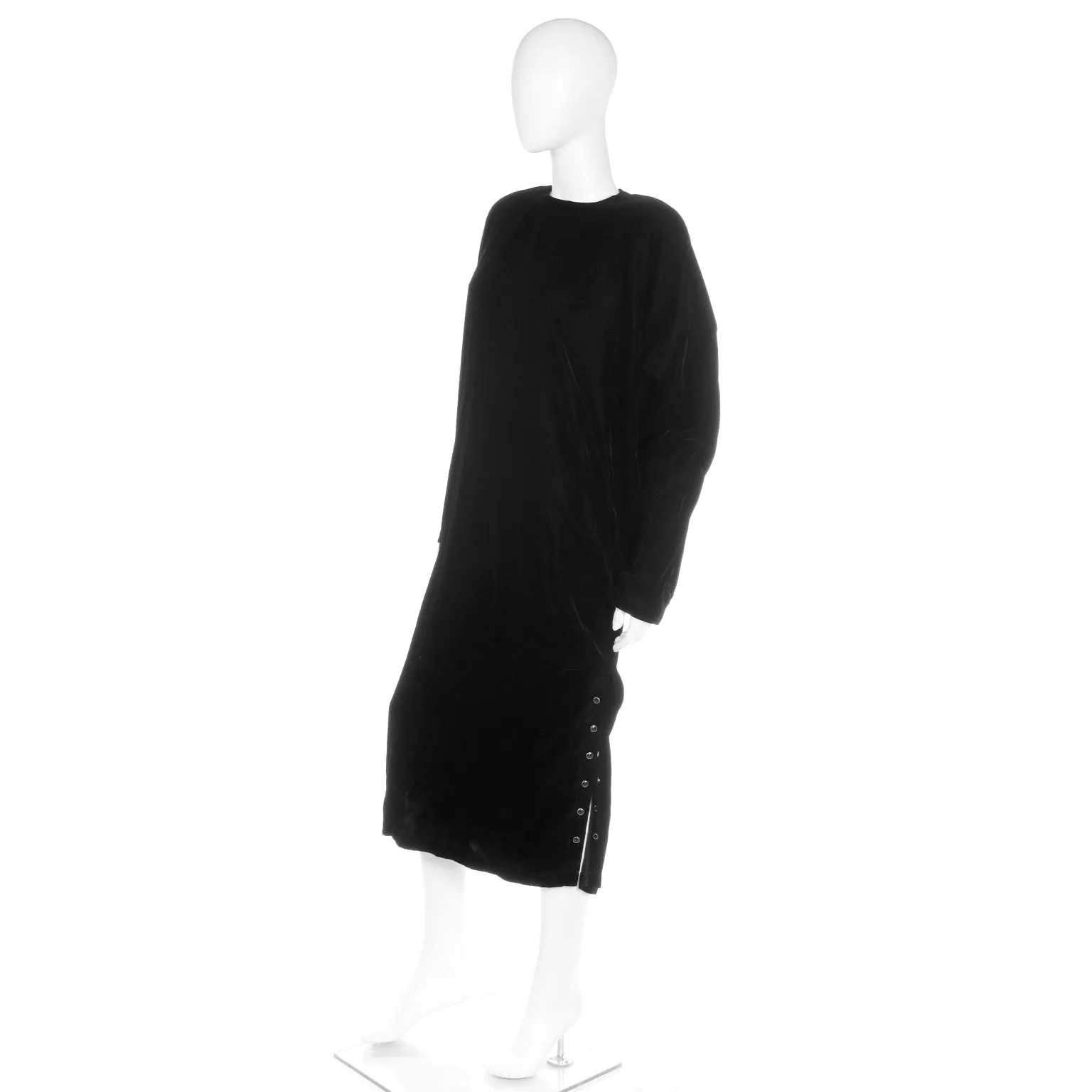 1980s Norma Kamali Black Velvet Sweatshirt Style Oversized Dress