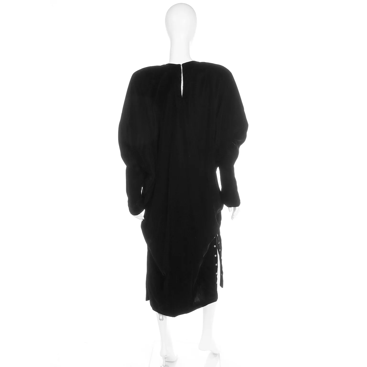 1980s Norma Kamali Black Velvet Sweatshirt Style Oversized Dress