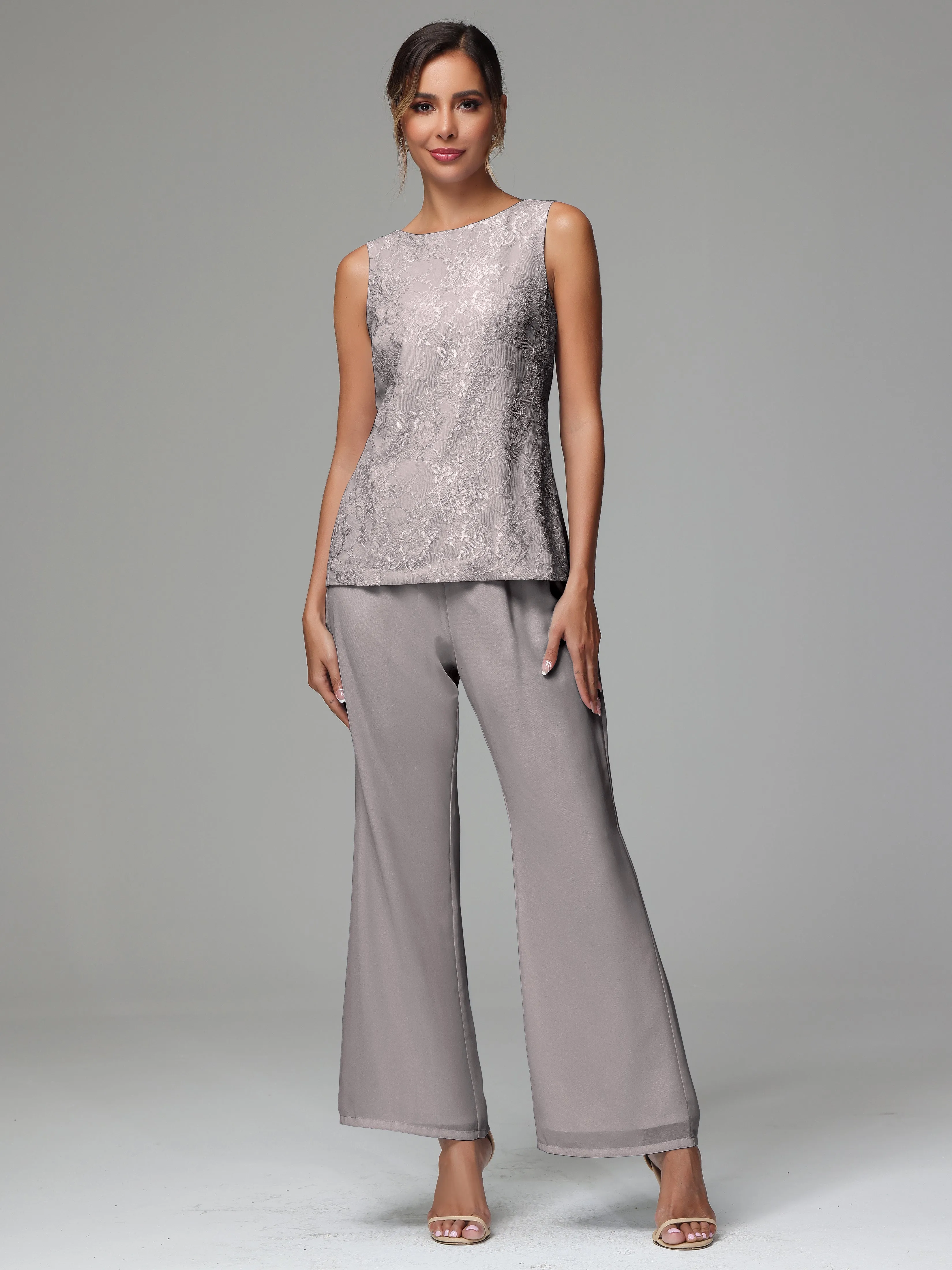 3 Pieces Long Sleeves Chiffon Lace Mother Of The Bride Dress Pants Suits