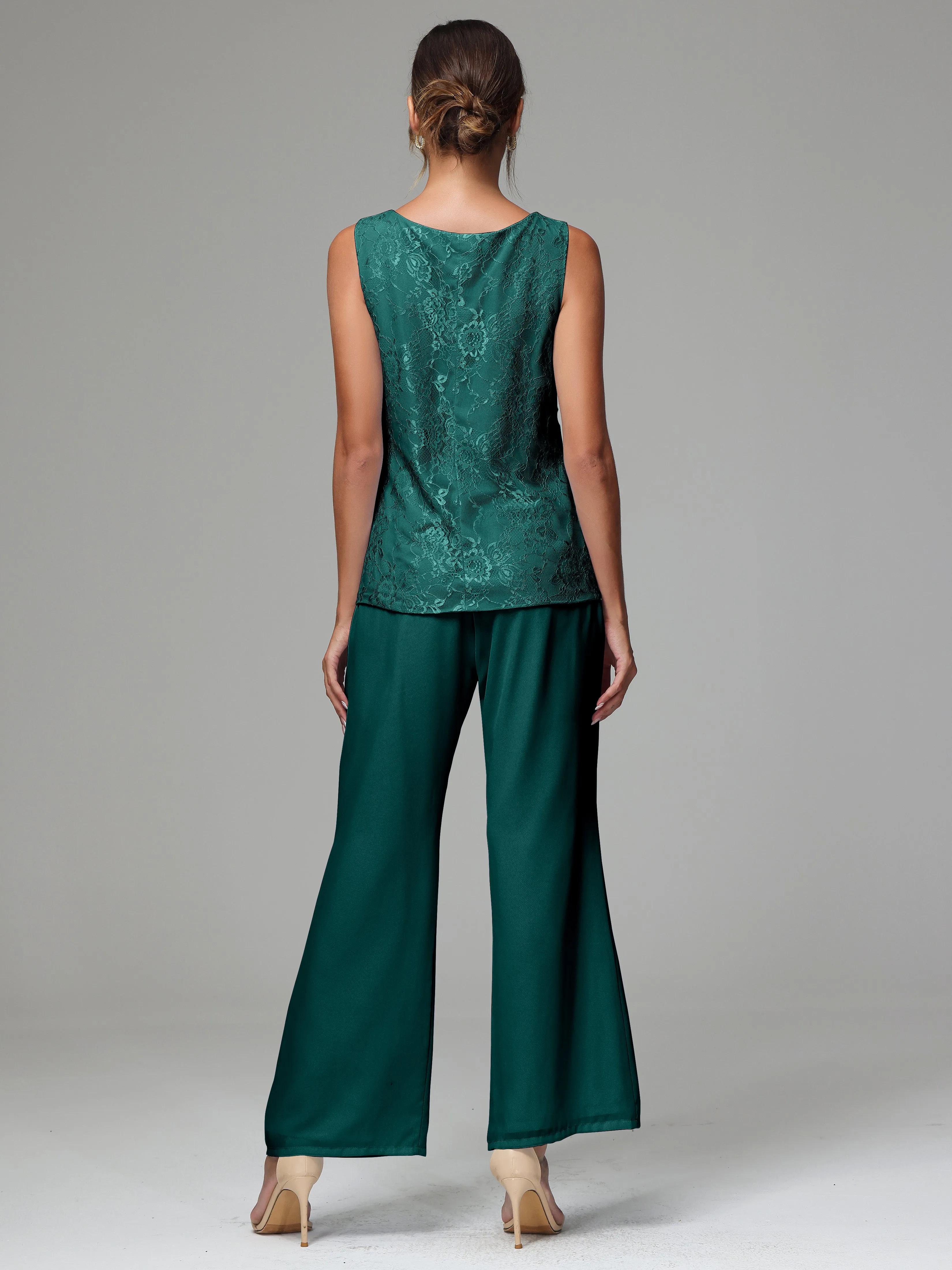 3 Pieces Long Sleeves Chiffon Lace Mother Of The Bride Dress Pants Suits