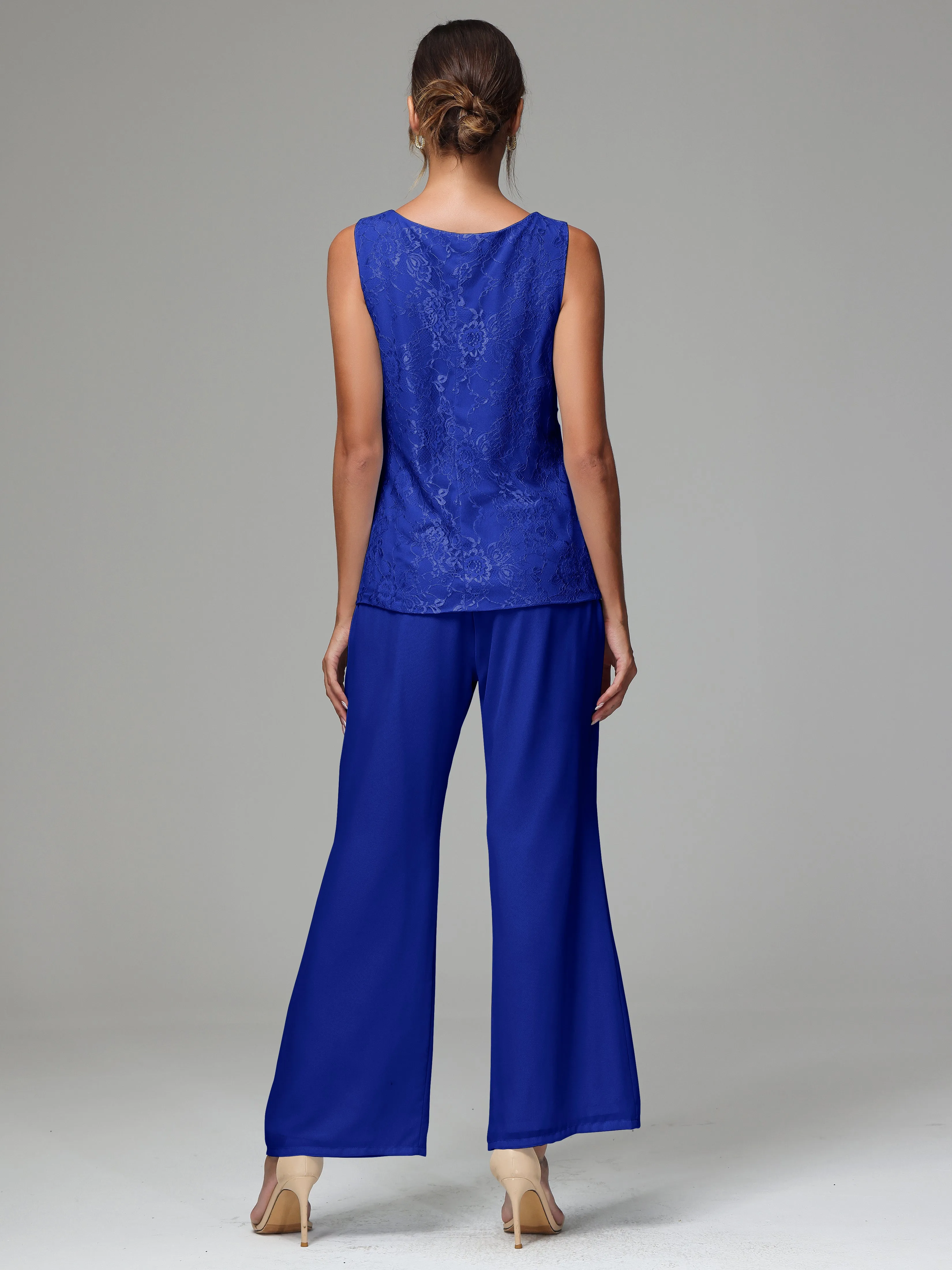 3 Pieces Long Sleeves Chiffon Lace Mother Of The Bride Dress Pants Suits