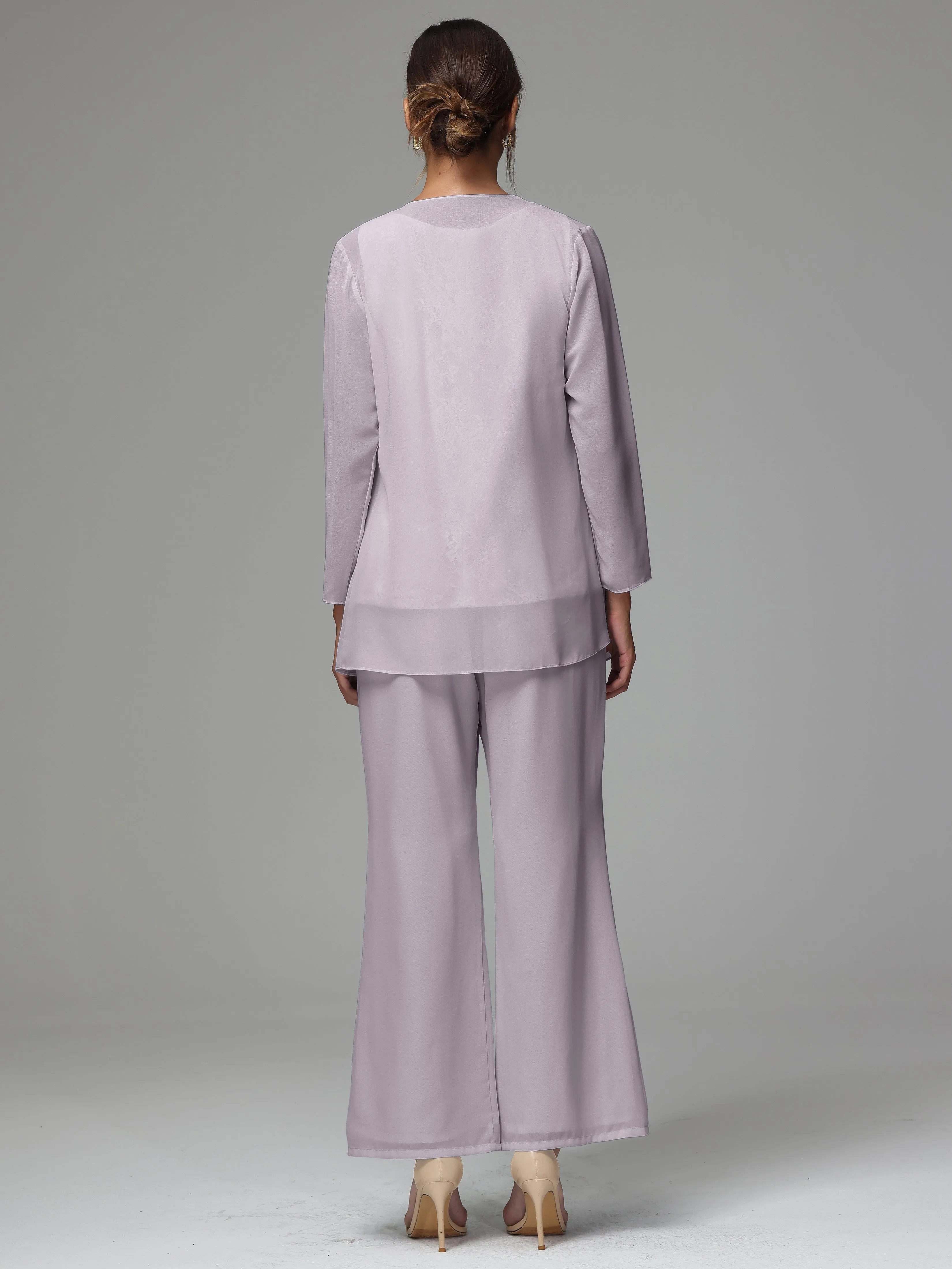 3 Pieces Long Sleeves Chiffon Lace Mother Of The Bride Dress Pants Suits