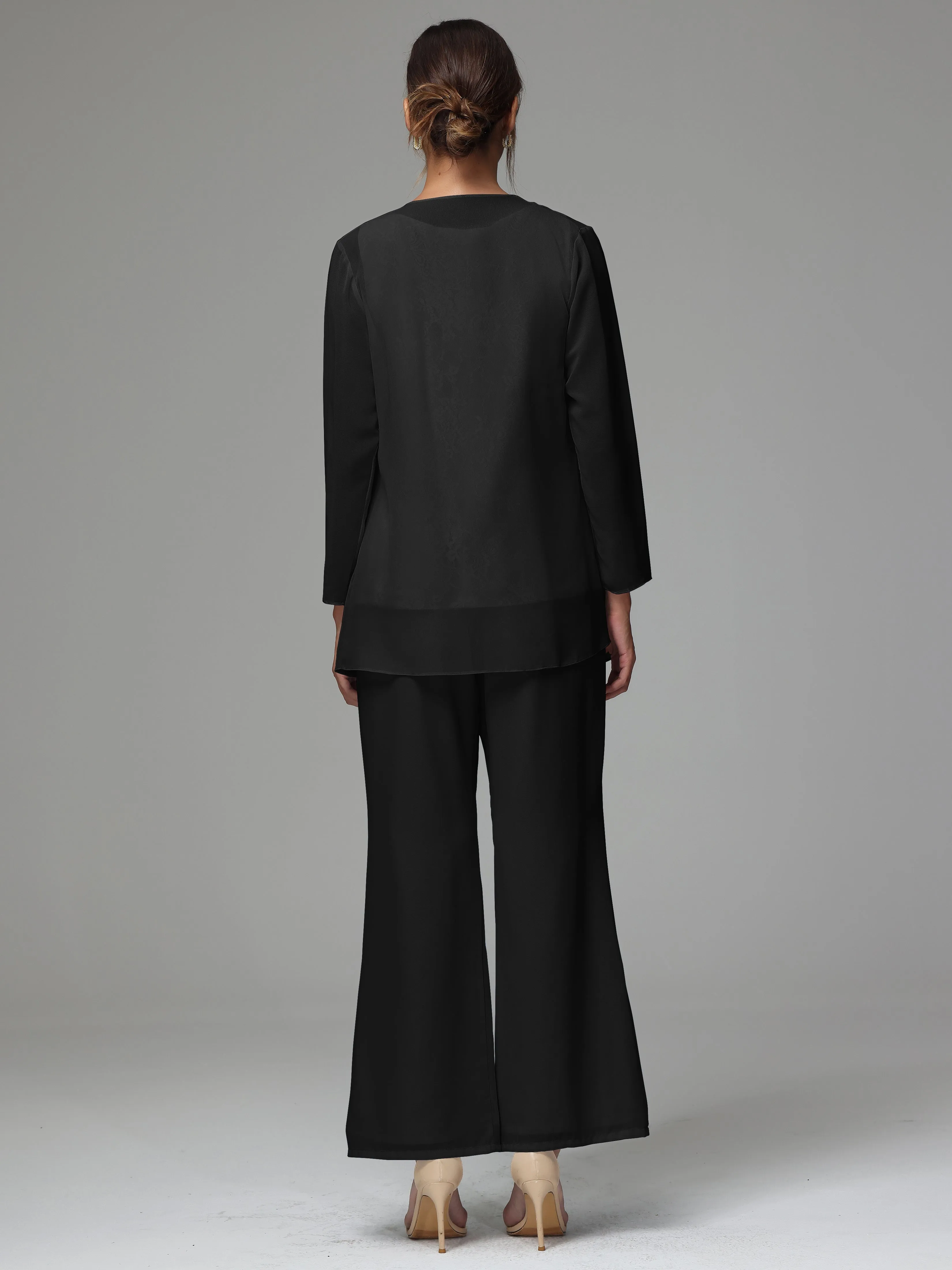 3 Pieces Long Sleeves Chiffon Lace Mother Of The Bride Dress Pants Suits