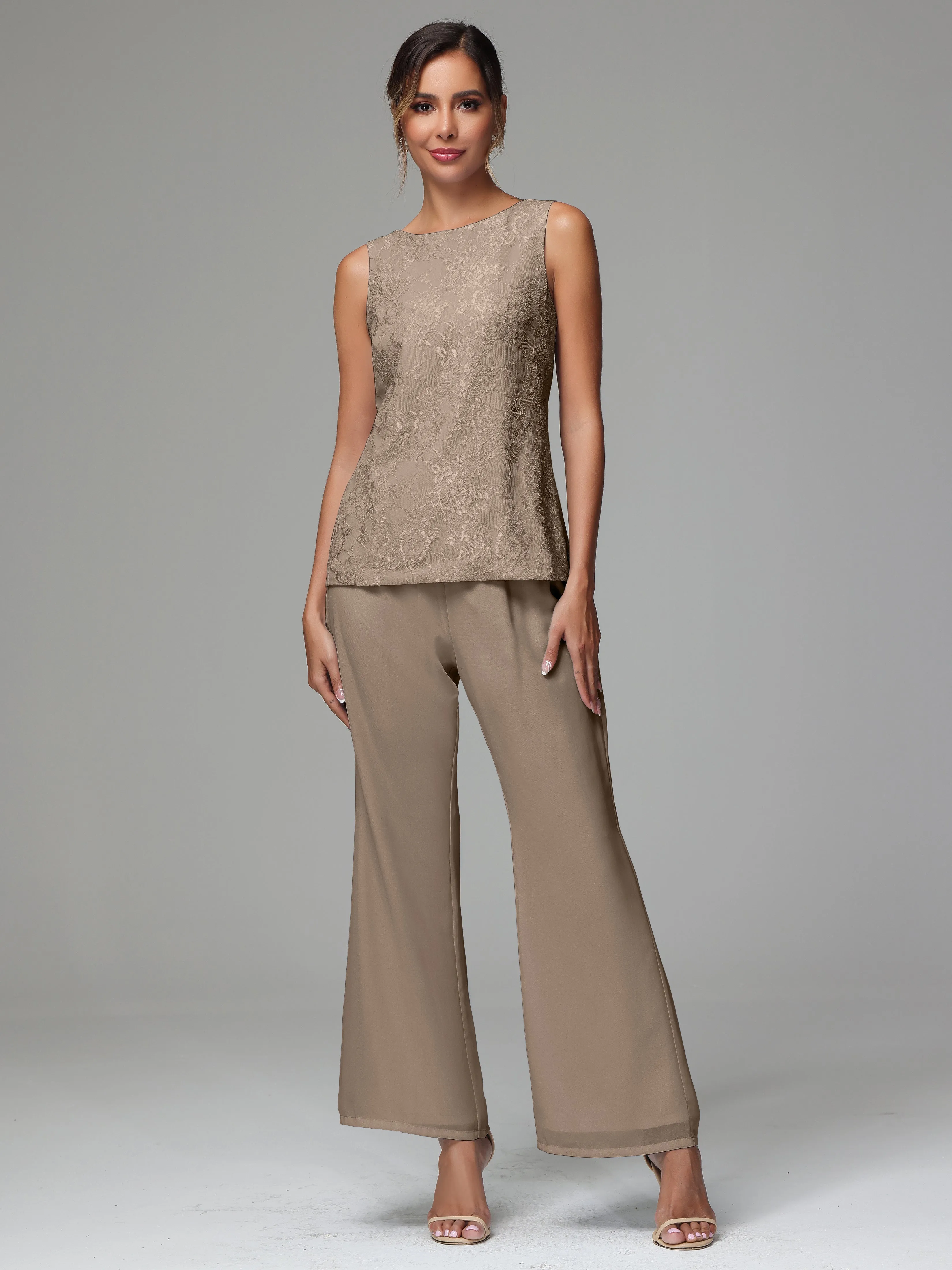 3 Pieces Long Sleeves Chiffon Lace Mother Of The Bride Dress Pants Suits