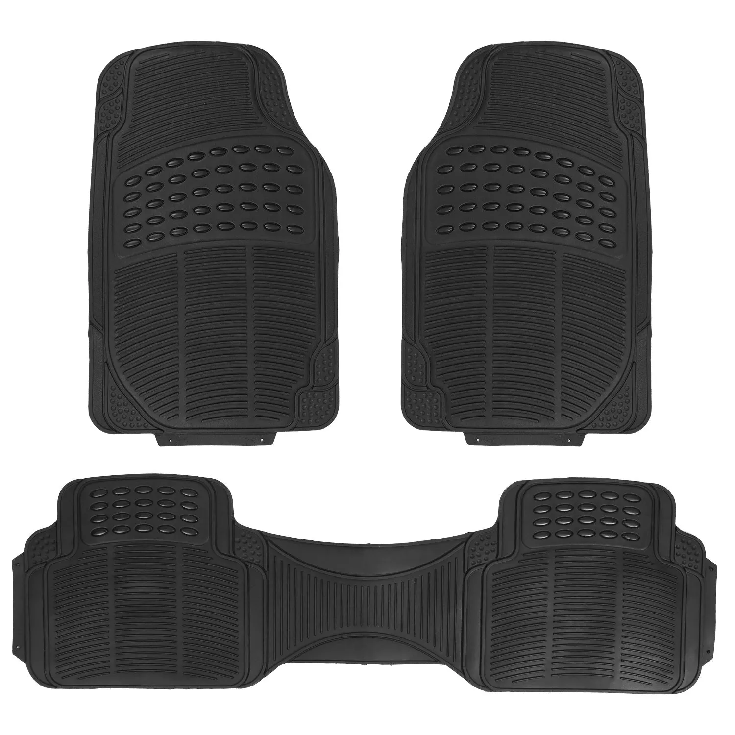 3Pcs Automotive Floor Mats Set Front Rear PVC Rubber Floor Mats Heavy Duty Drive Vehicle Car Mats with Trimmable Design Fit Most Cars SUVs Trucks