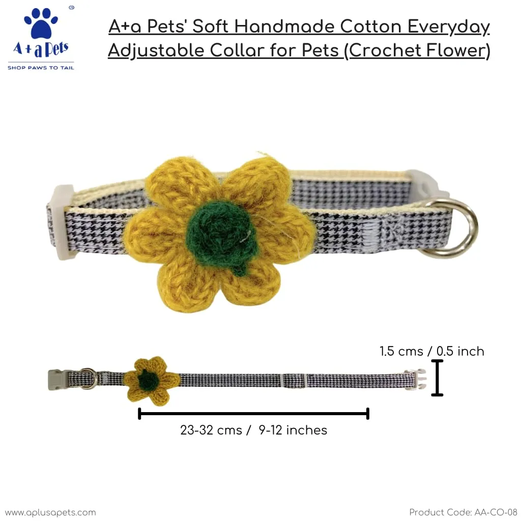 A a Pets' Crochet Flower Adjustable Cat Collar, Soft Handmade - Red
