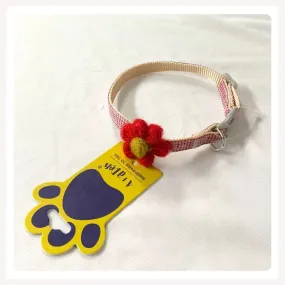 A a Pets' Crochet Flower Adjustable Cat Collar, Soft Handmade - Red