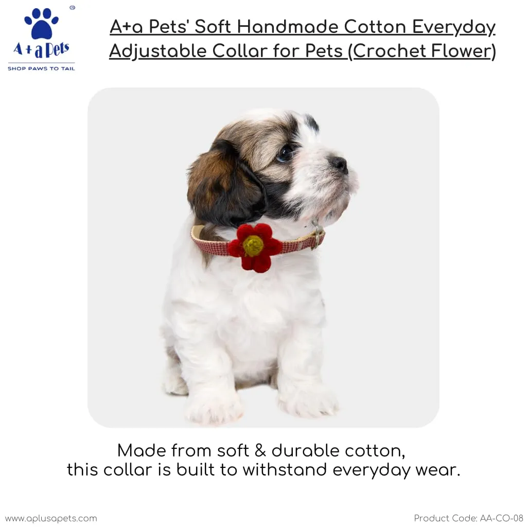 A a Pets' Crochet Flower Adjustable Cat Collar, Soft Handmade - Red