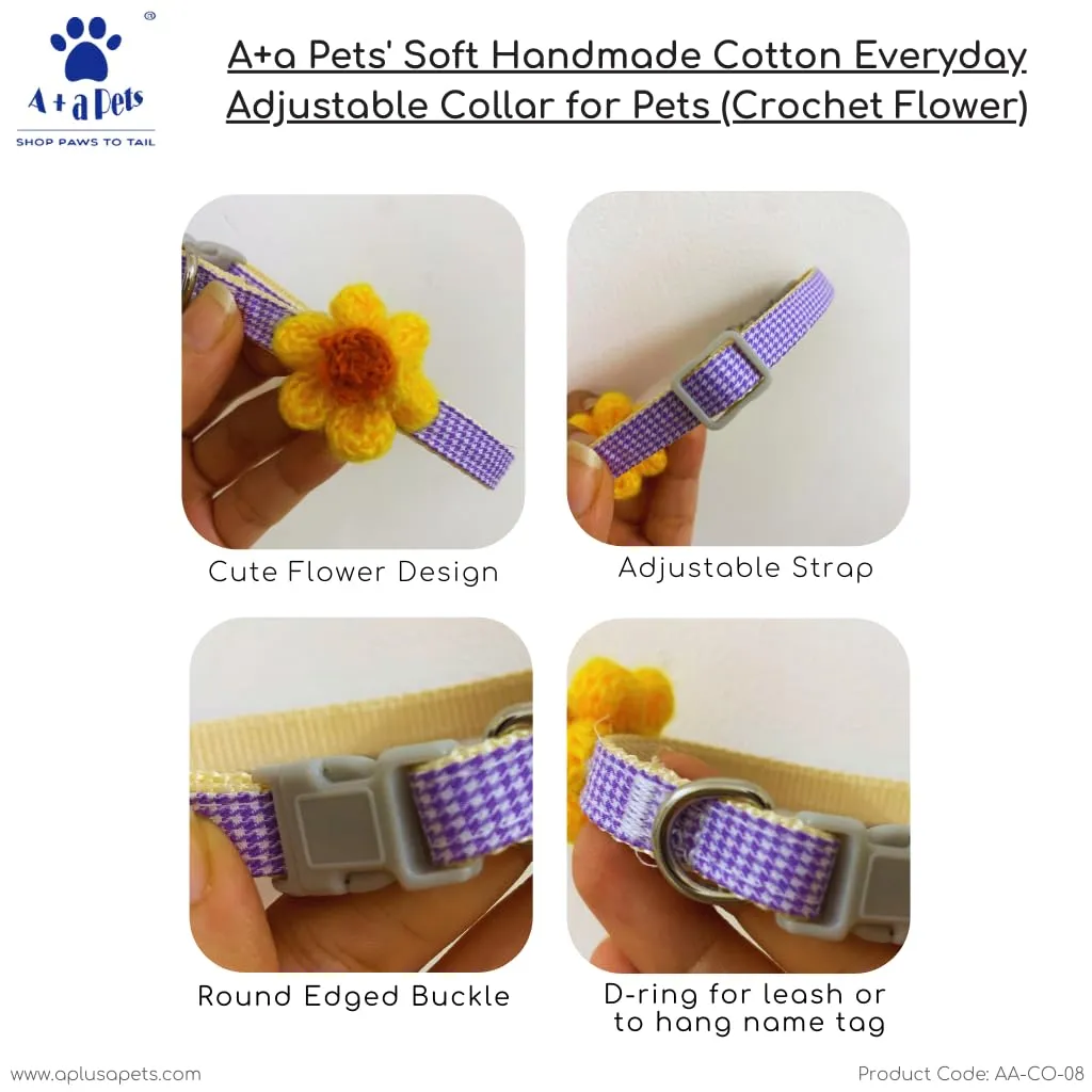 A a Pets' Crochet Flower Adjustable Cat Collar, Soft Handmade - Red