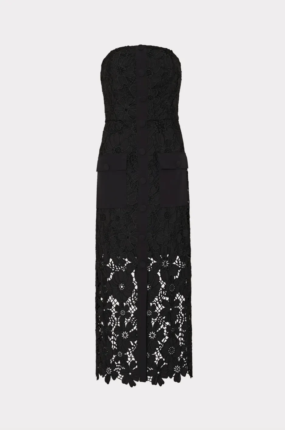 Adrienne Roja Lace Midi Dress - Black