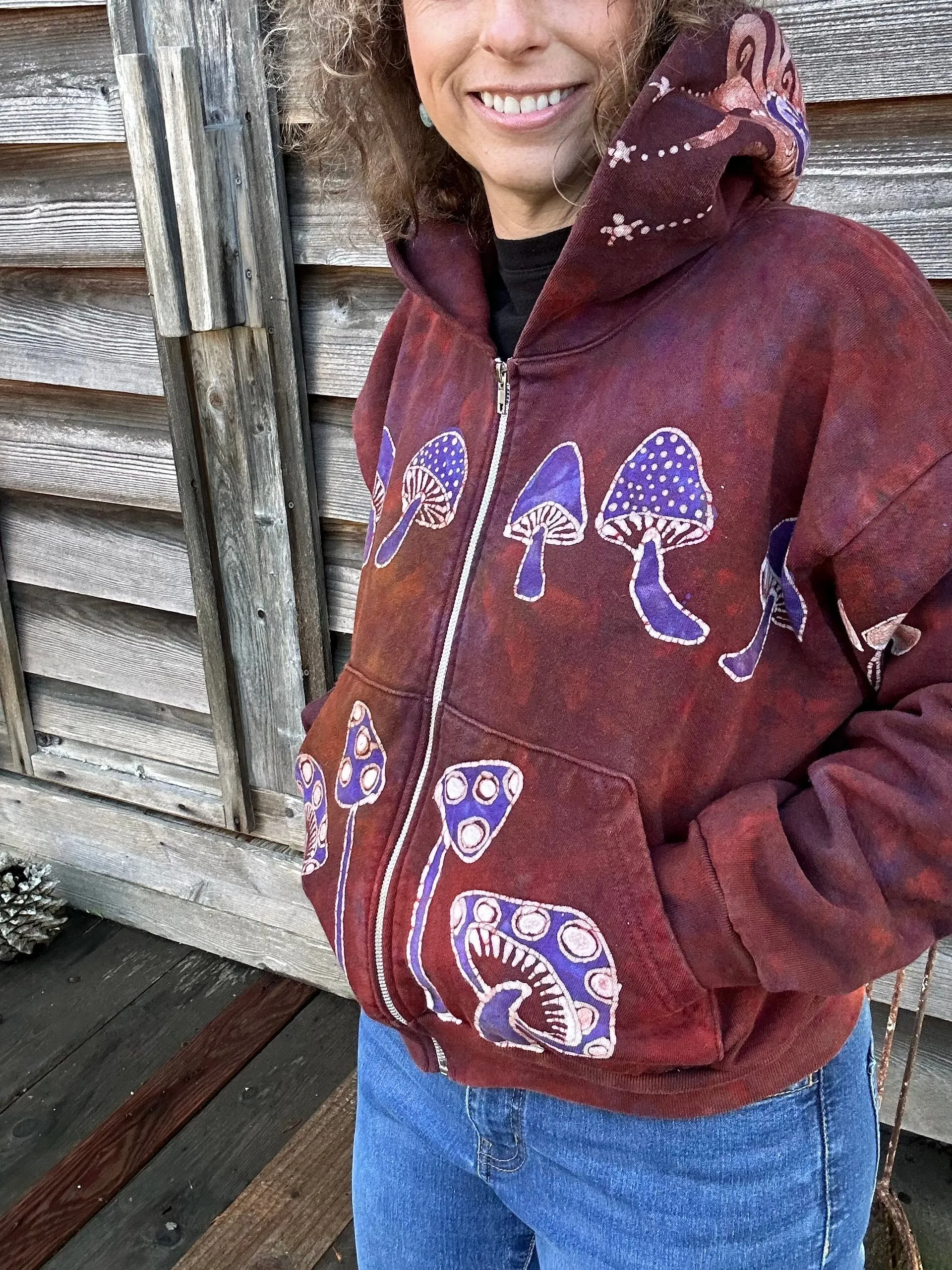 Amanita Mushroom Hunter Batik Hoodie - Naturally Red