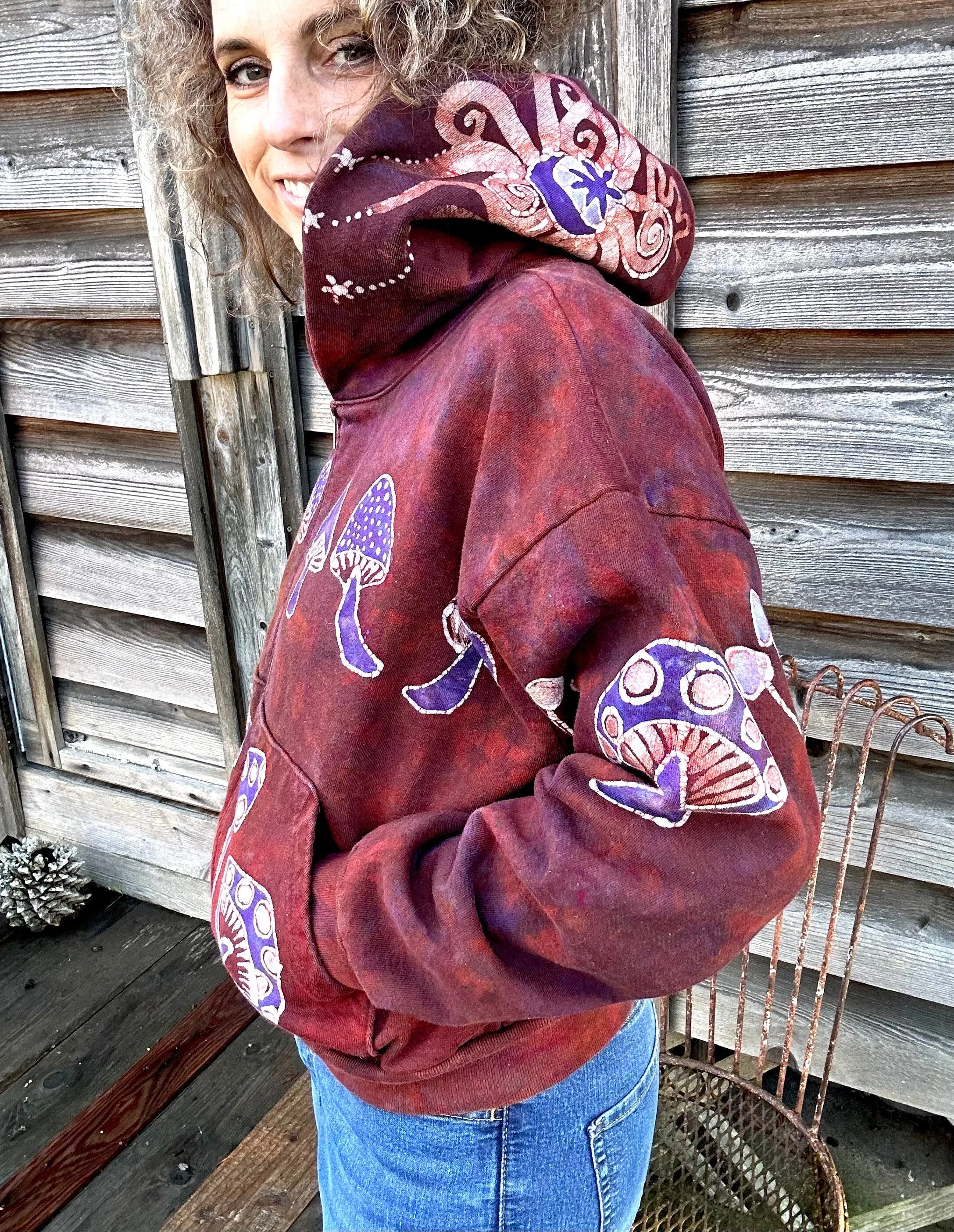 Amanita Mushroom Hunter Batik Hoodie - Naturally Red