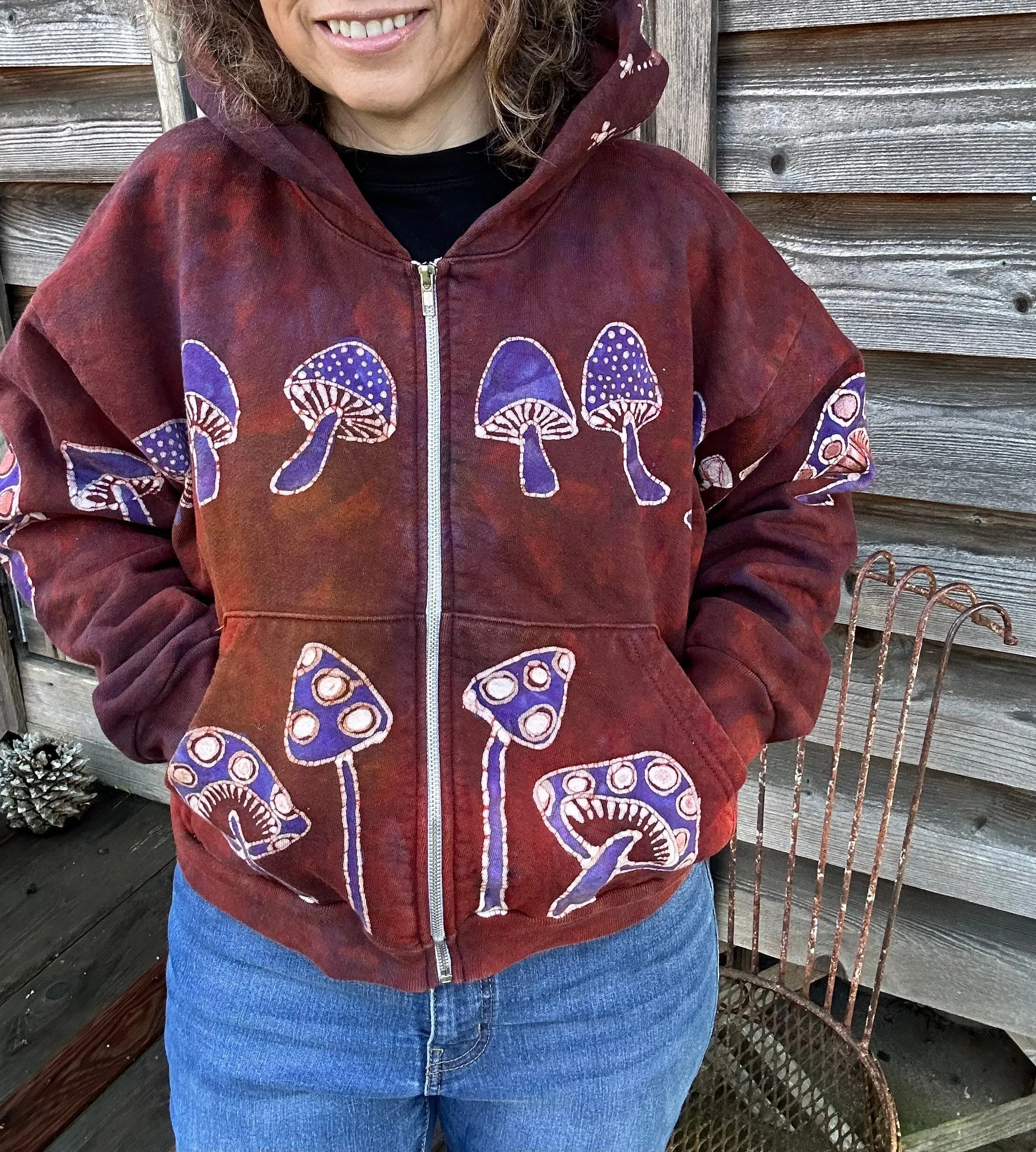 Amanita Mushroom Hunter Batik Hoodie - Naturally Red