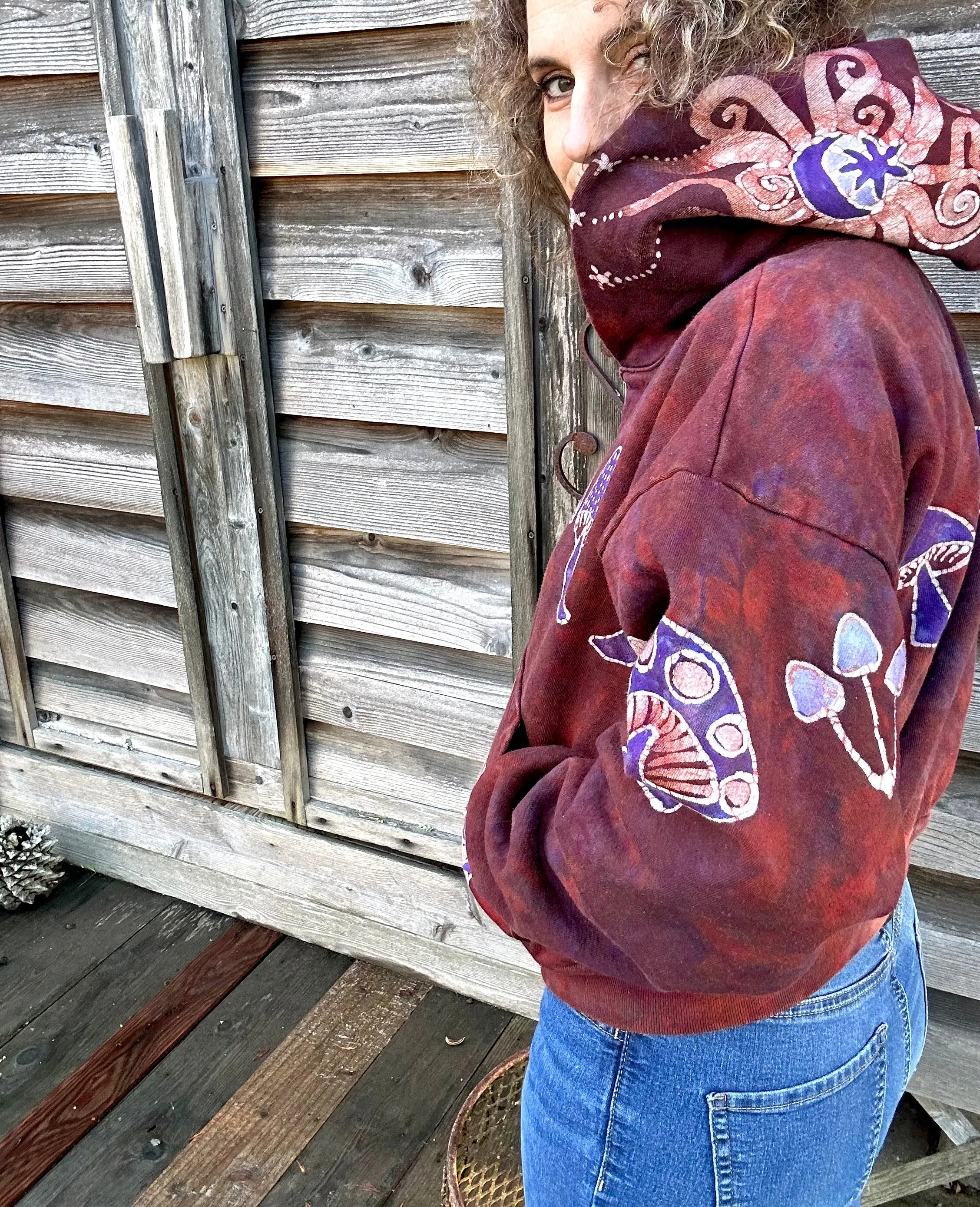 Amanita Mushroom Hunter Batik Hoodie - Naturally Red