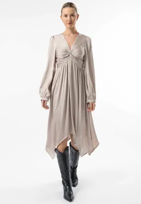 Angeleye Satin Textured Knot Top Midi Dress In Silver