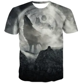 Animal T shirts Men Wolf Tshirts Casual Moon Tshirts Novelty Funny Tshirts Cool Harajuku Shirt Print Short Sleeve Hip hop Men