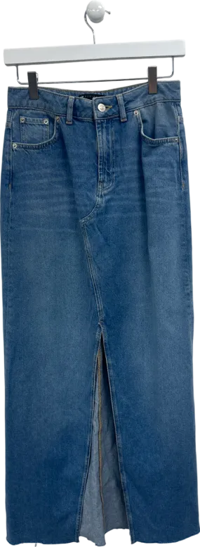 ASOS Blue Denim Maxi Split Front Skirt In Indigo UK 6