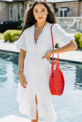 Beautiful Mornings White Crochet Midi Dress