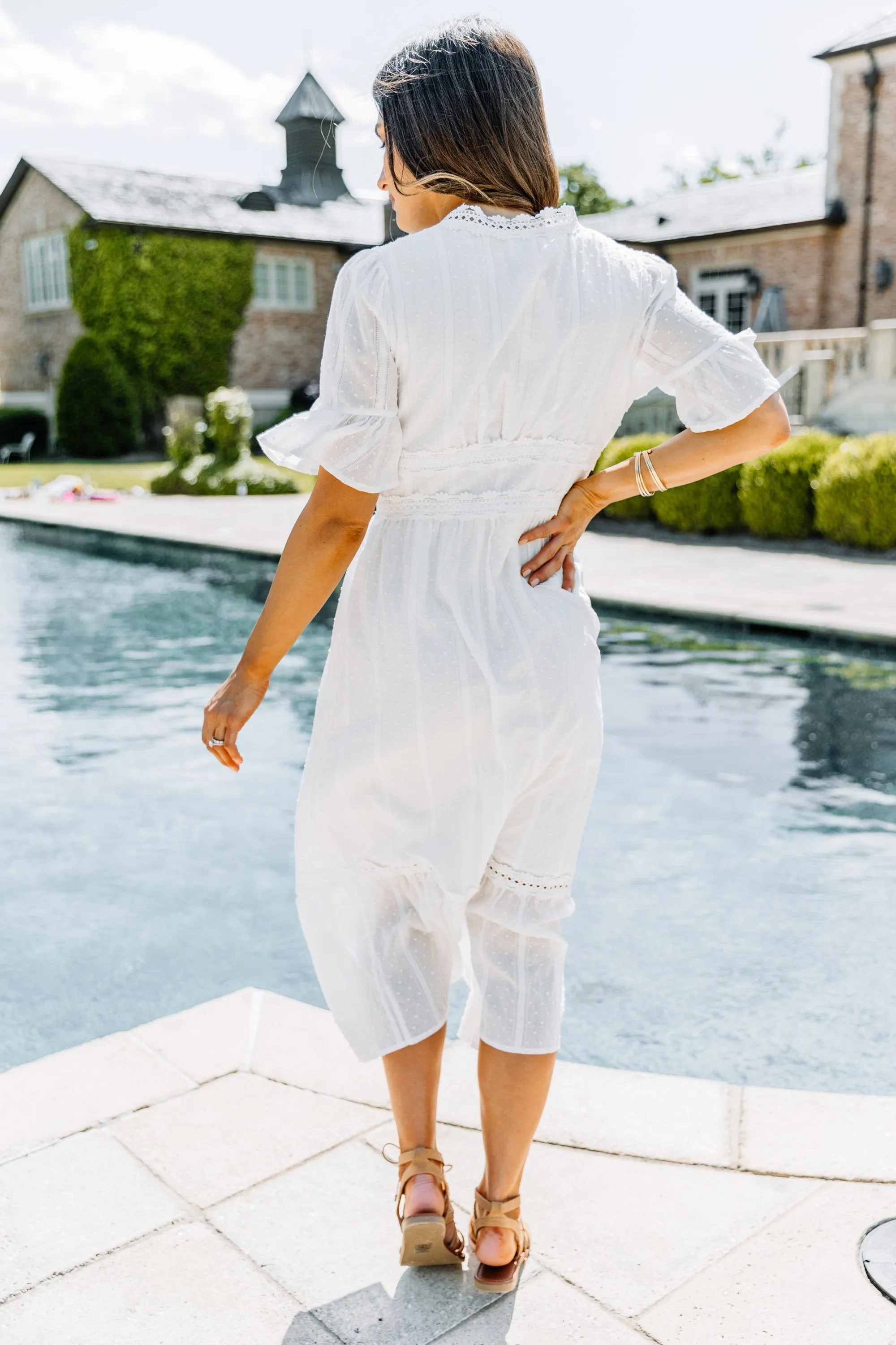 Beautiful Mornings White Crochet Midi Dress
