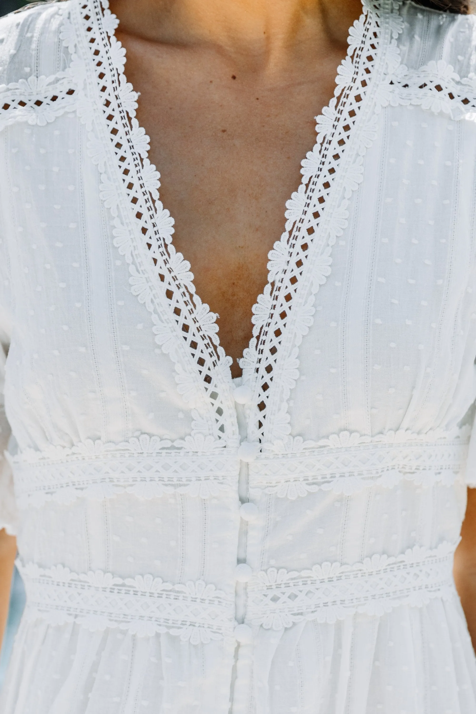 Beautiful Mornings White Crochet Midi Dress