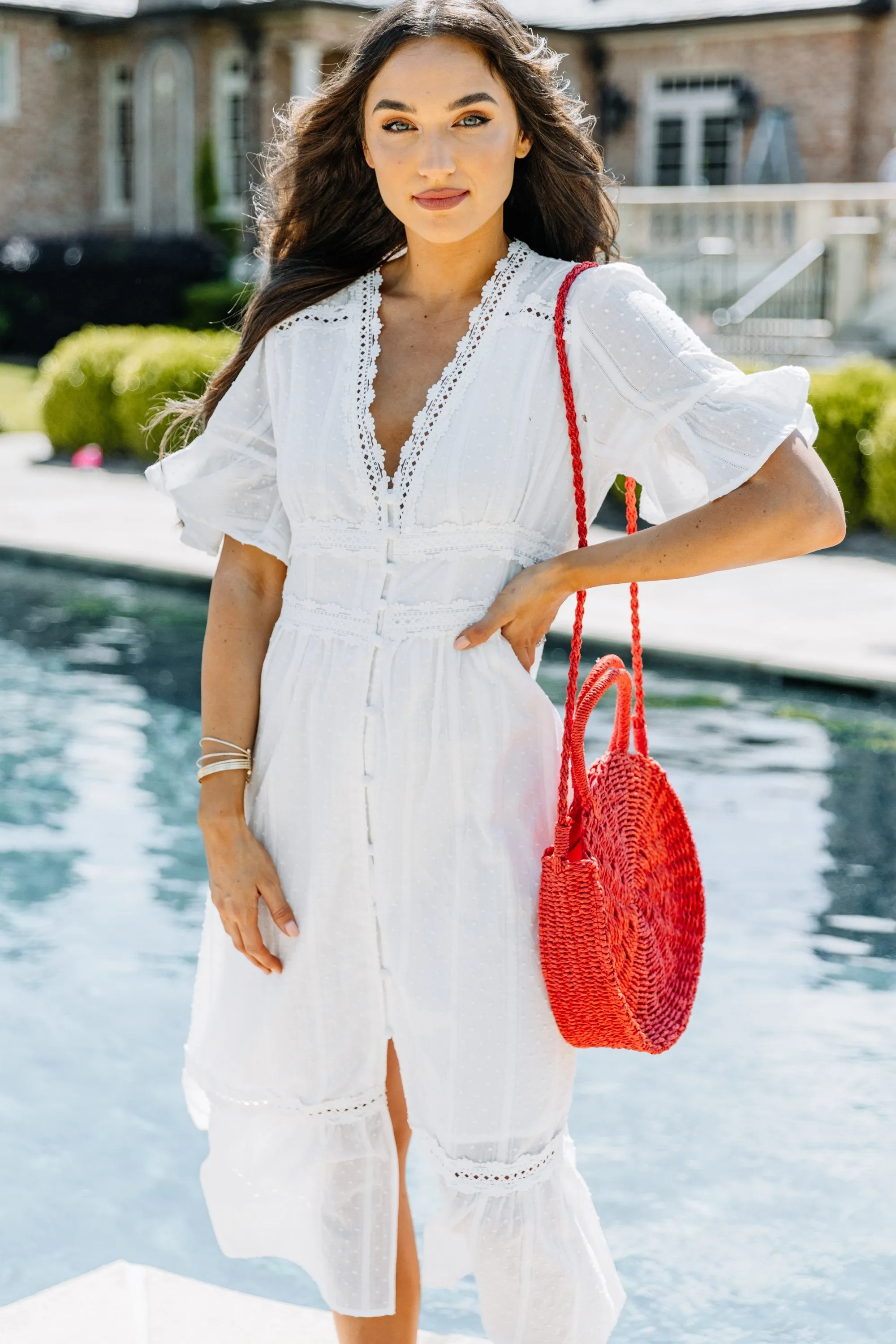 Beautiful Mornings White Crochet Midi Dress