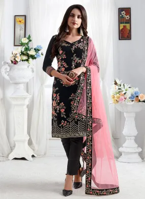 Black And Pink Embroidered Designer Pant Suit