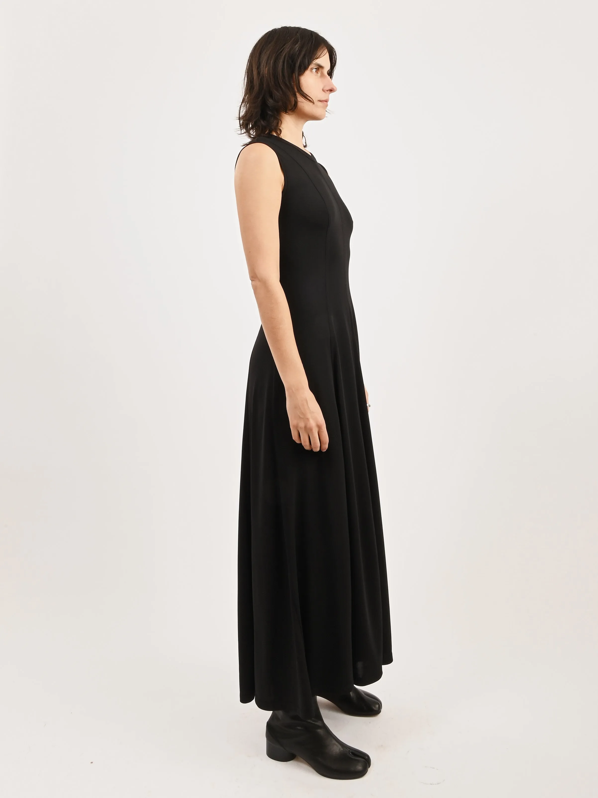 Black Seamed Flared Maxi Dress