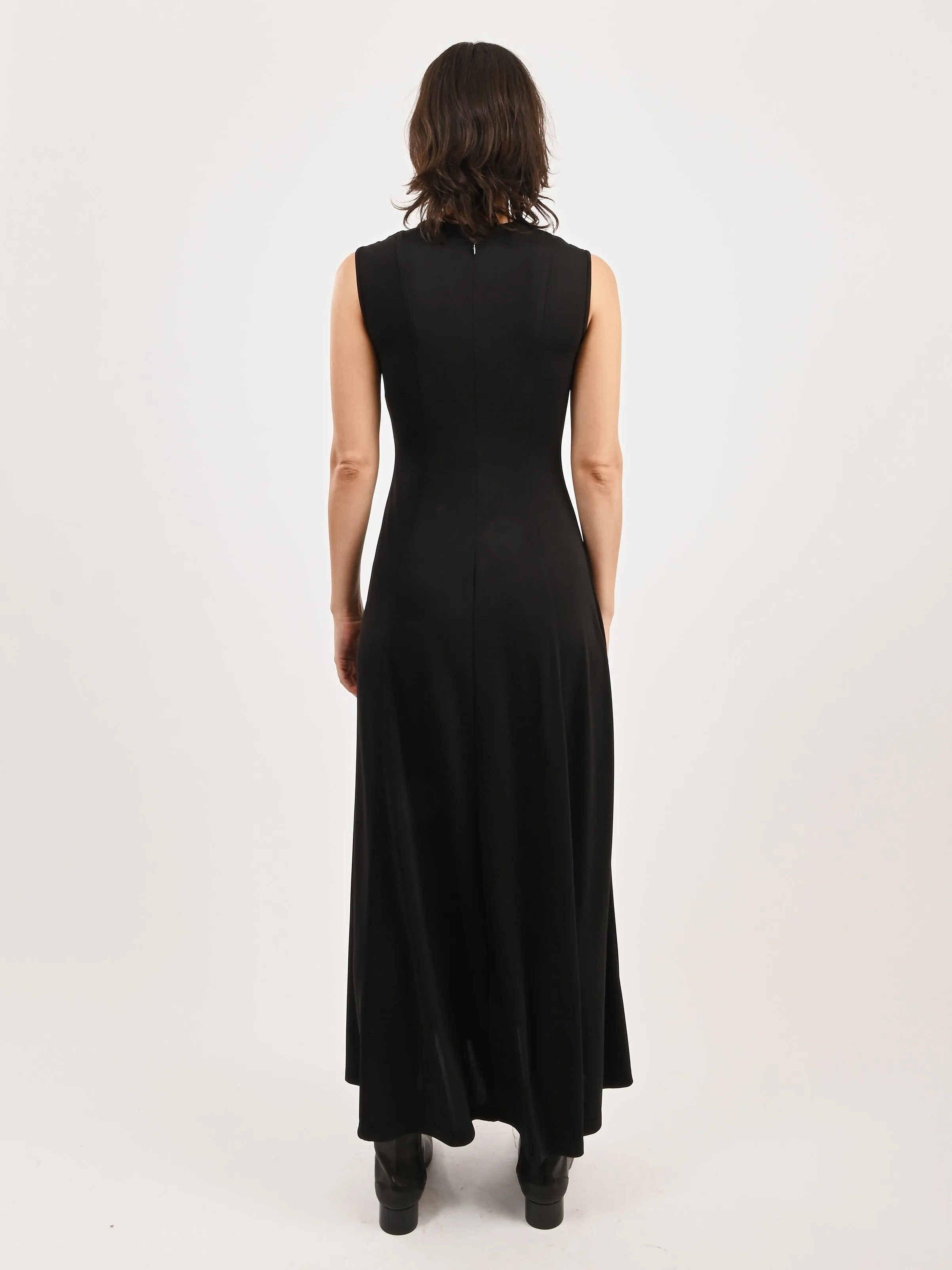 Black Seamed Flared Maxi Dress