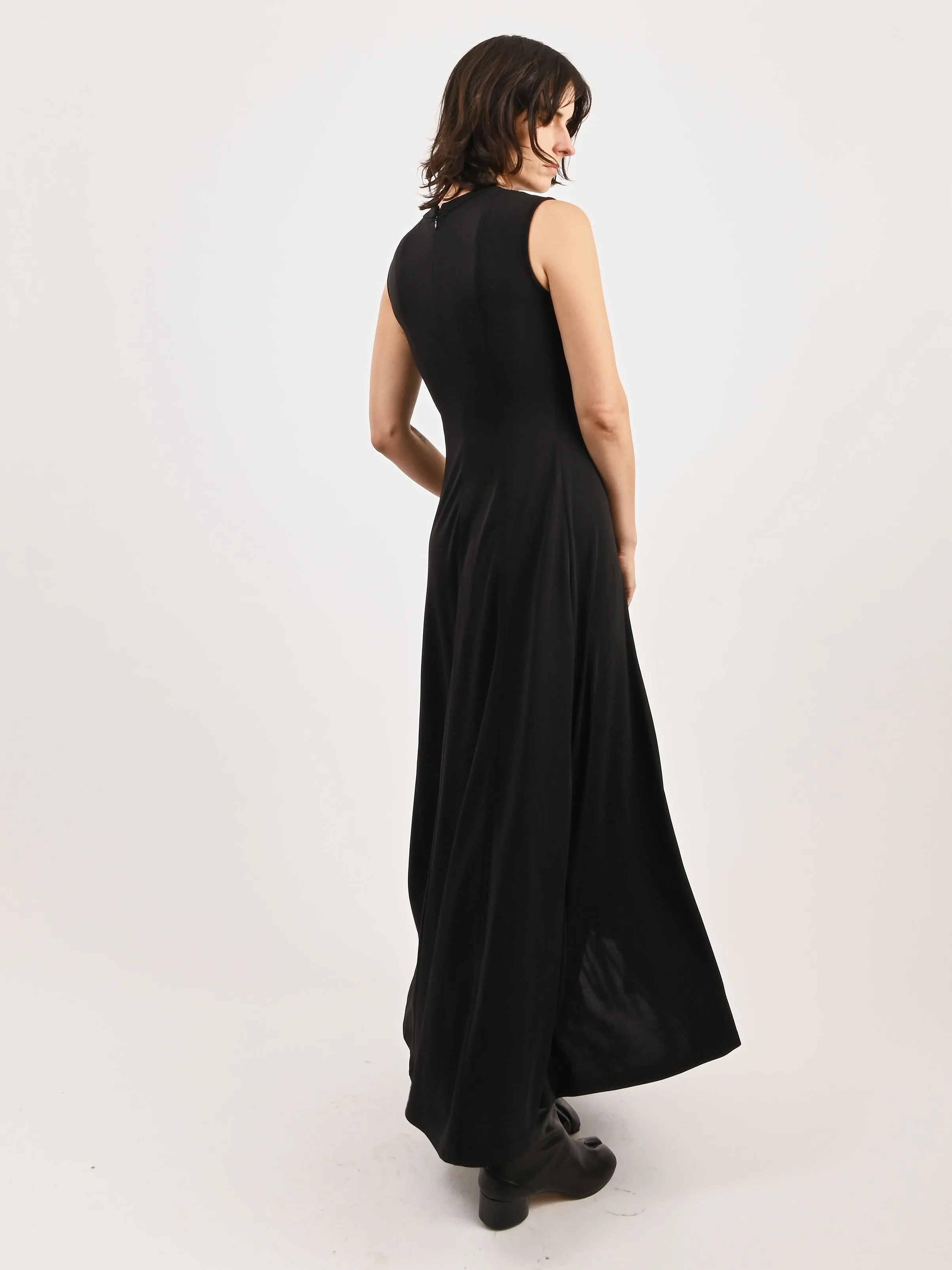 Black Seamed Flared Maxi Dress