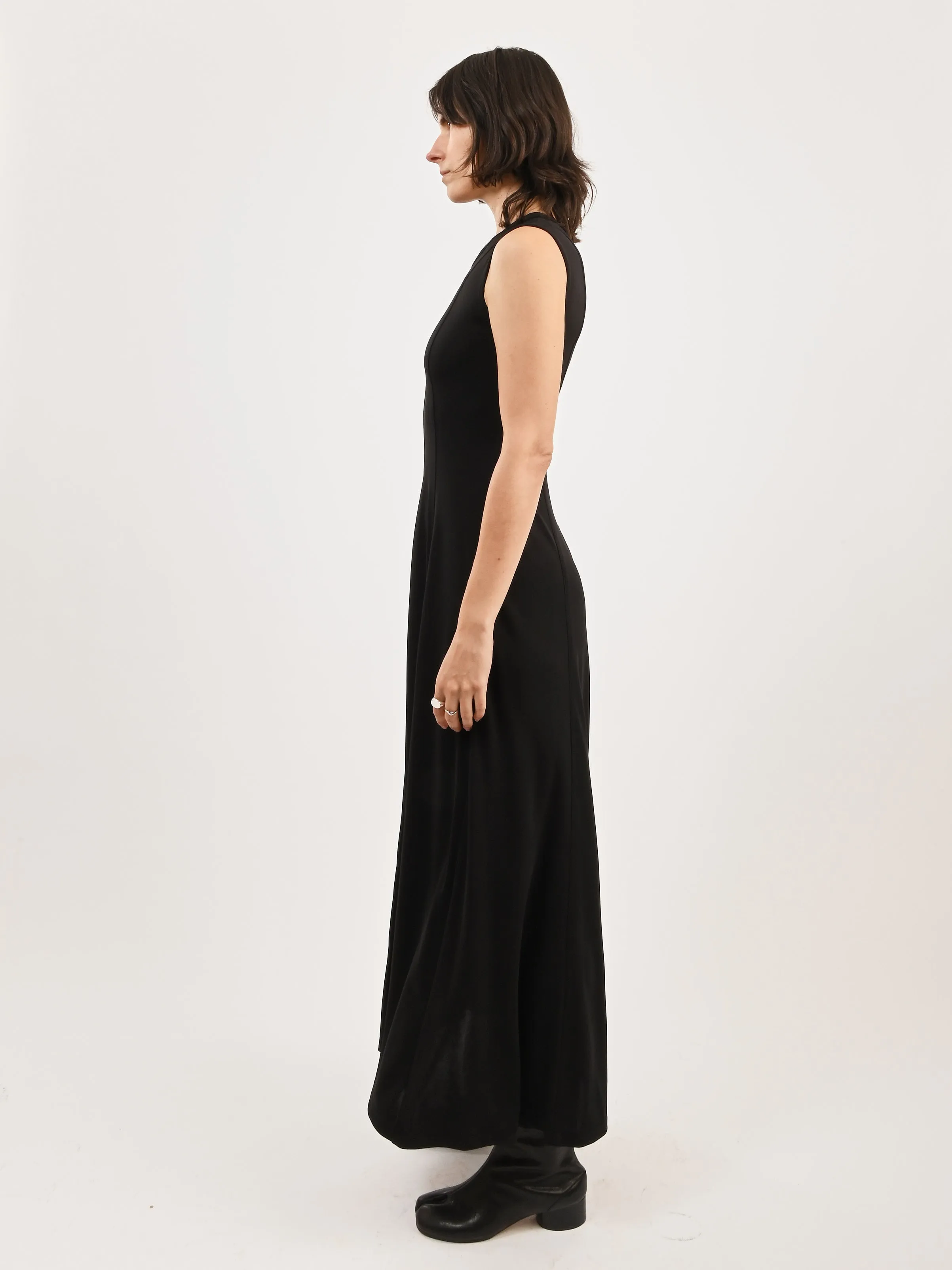 Black Seamed Flared Maxi Dress