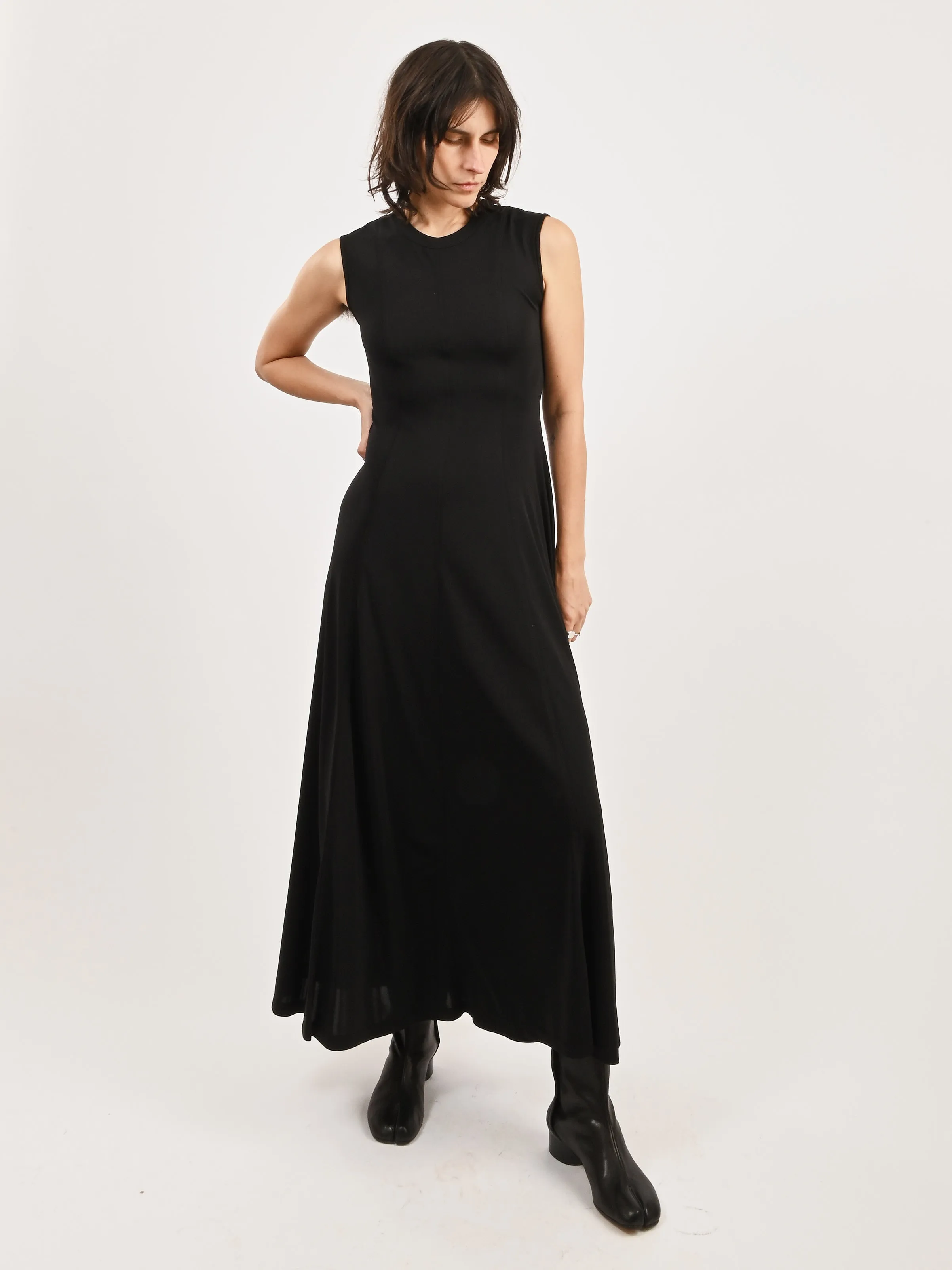 Black Seamed Flared Maxi Dress