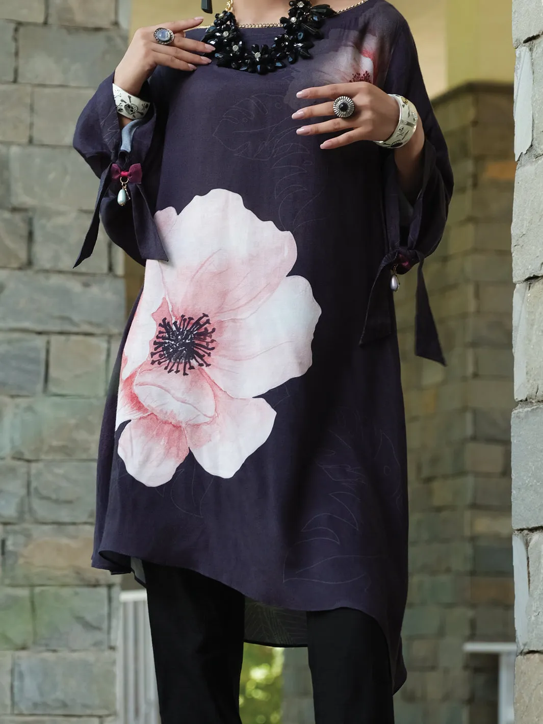 Black Silk Viscose Tunic - AWP-LK-291