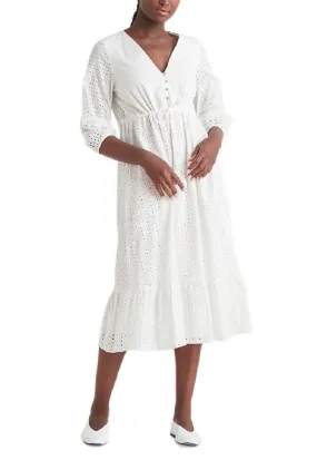 Black Tape Women's Buttoned Eyelet Midi Dress White Size Small