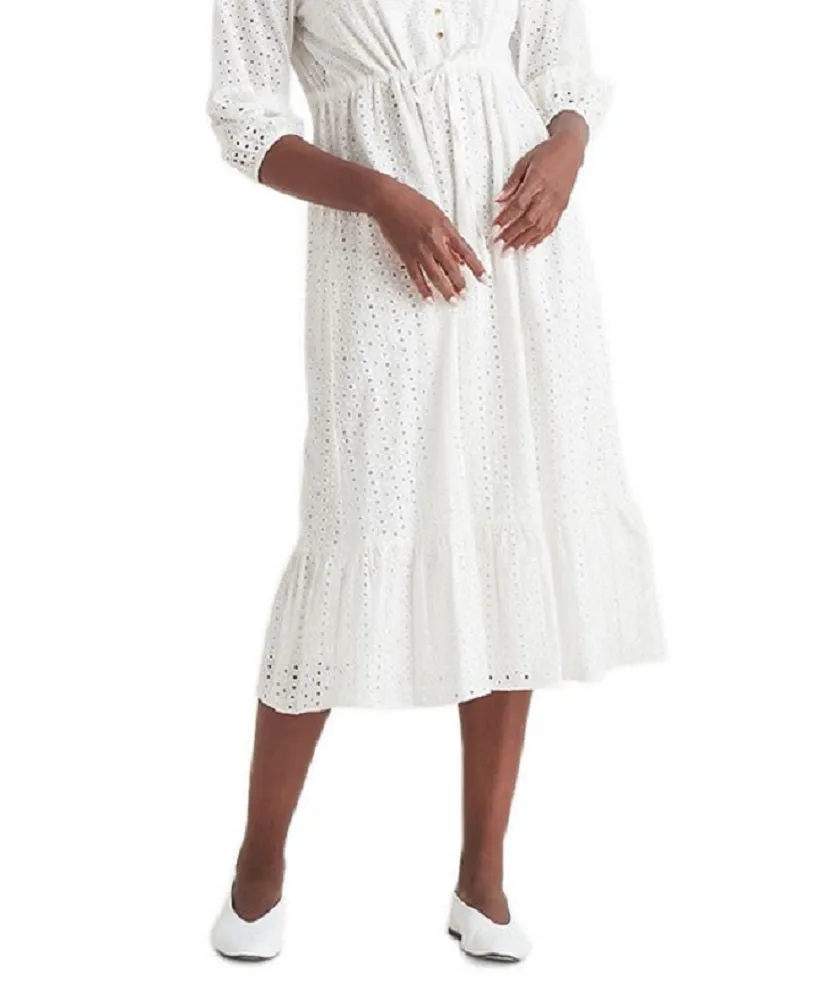 Black Tape Women's Buttoned Eyelet Midi Dress White Size Small