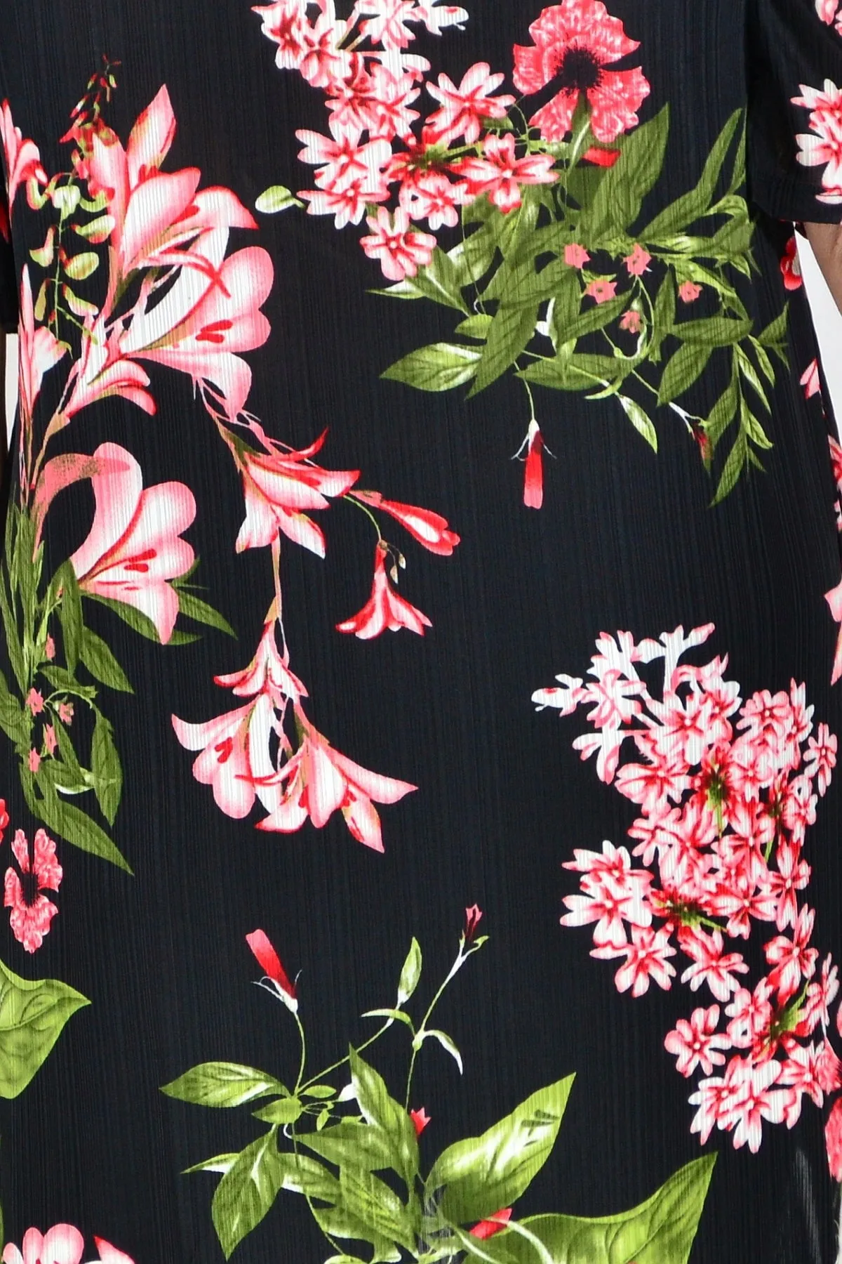 Black Tunic Top Pink Floral Print
