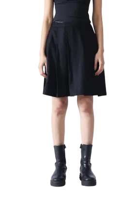 Black Wool Pleated Short Skirt