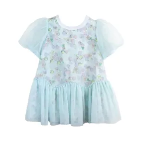 Blue Fruit Pattern Mesh Layer Dress