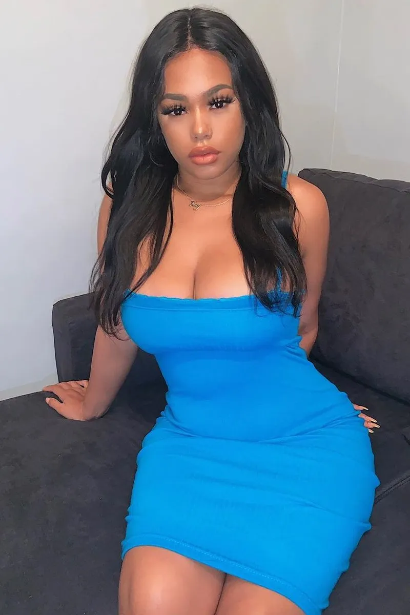 Blue Ribbed Frill Edge Midi Dress - Aalani