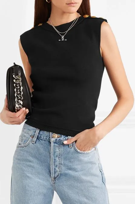 Button-Embellished Knit Top and Skirt Set