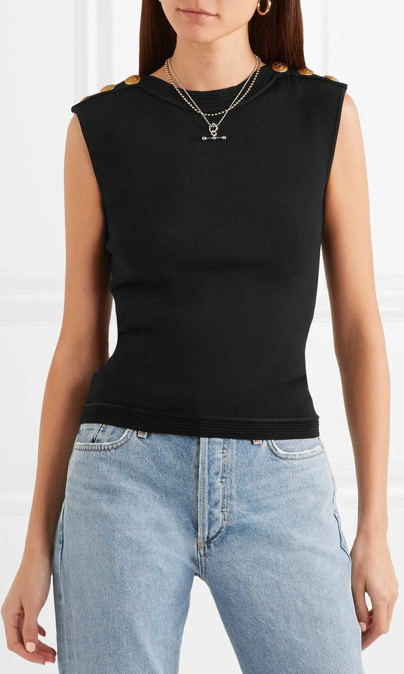 Button-Embellished Knit Top and Skirt Set