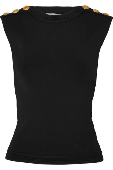 Button-Embellished Knit Top and Skirt Set