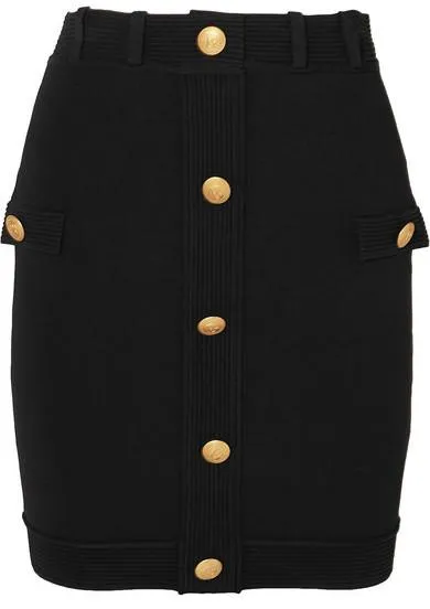 Button-Embellished Knit Top and Skirt Set