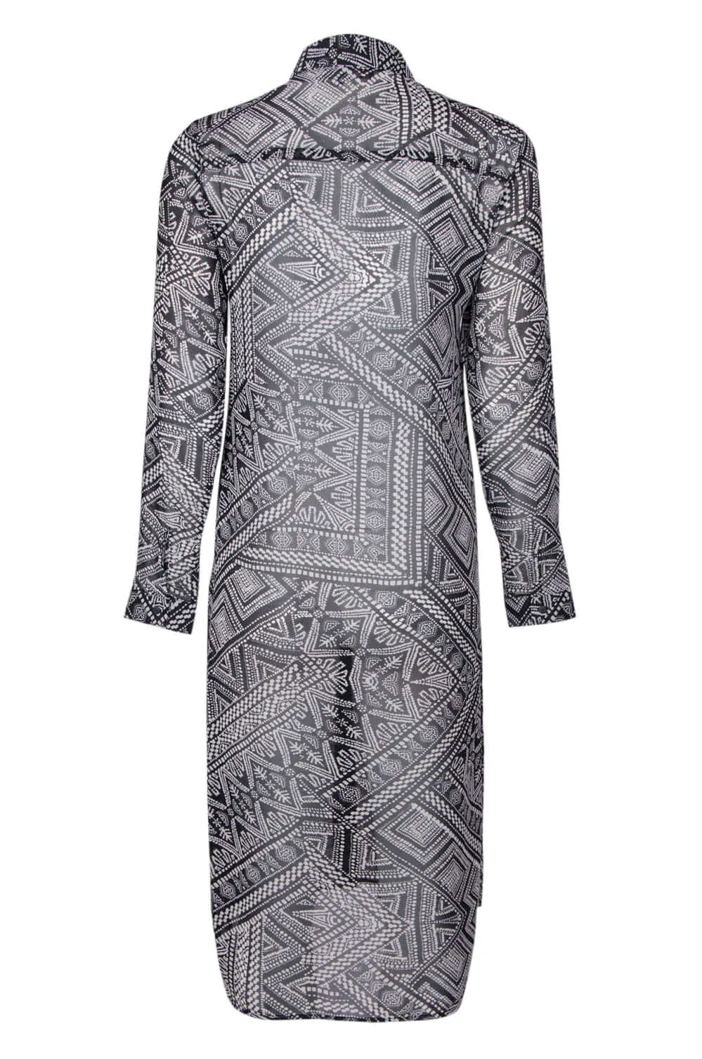 Carre Noir Collared Long Sleeve Button Down Chiffon Dress