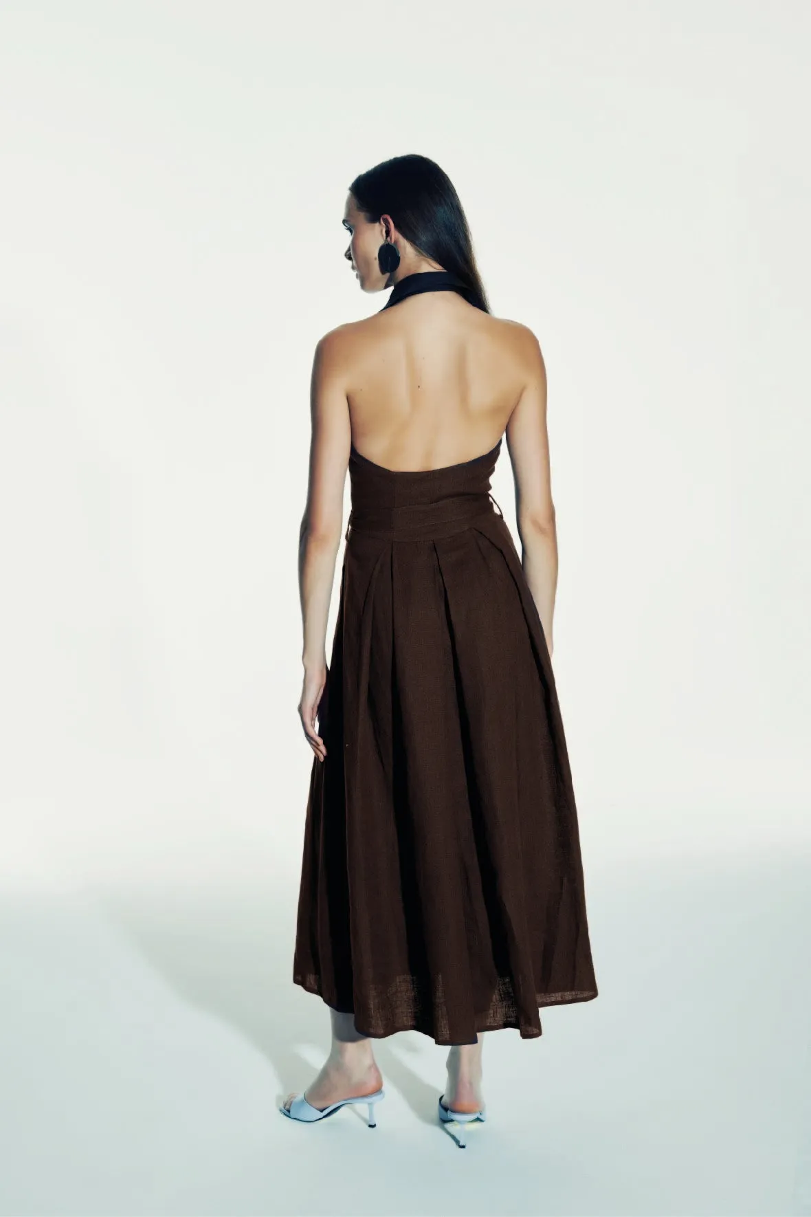 Carrie Linen Midi Dress in Burnt Siena