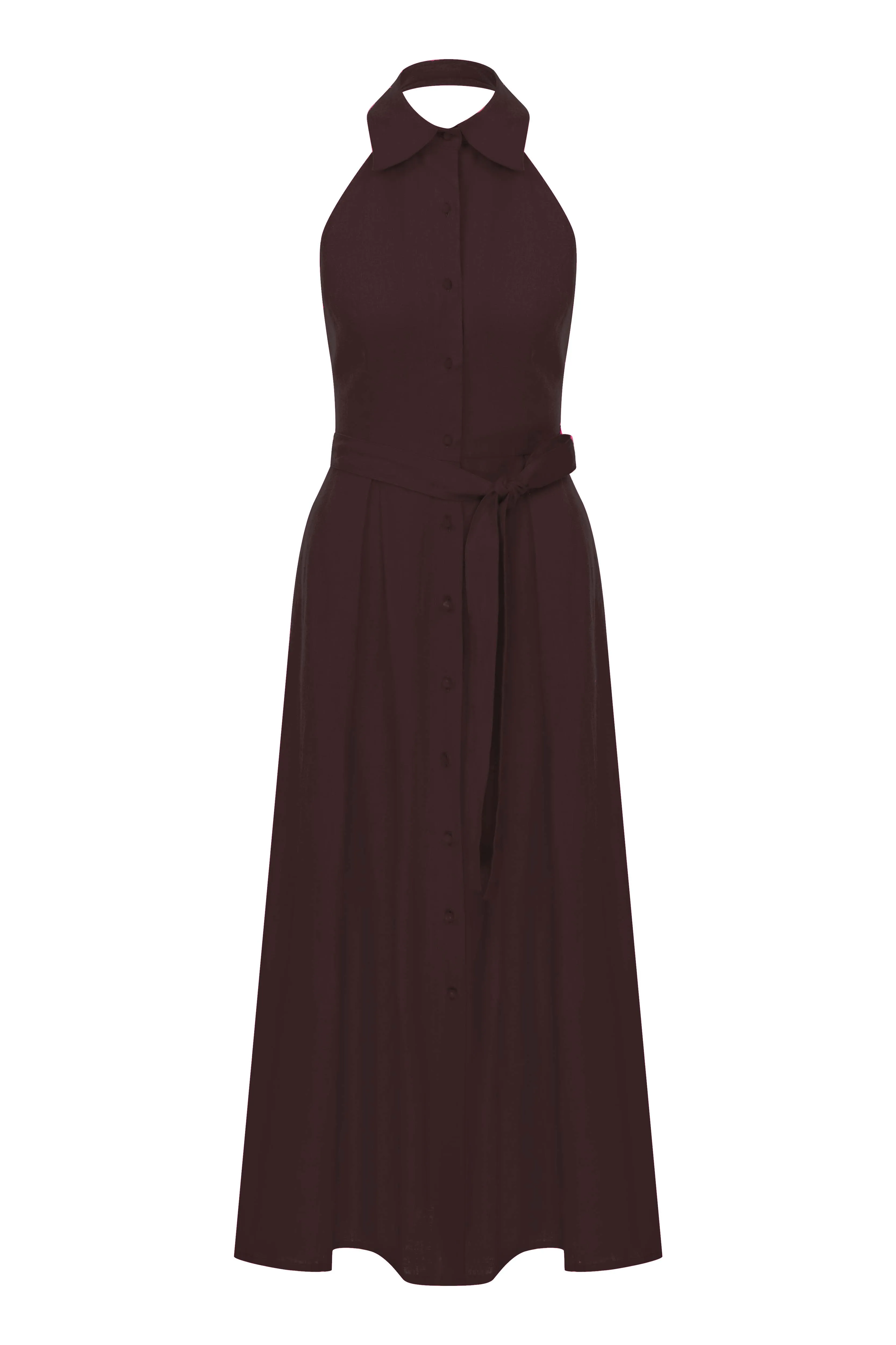 Carrie Linen Midi Dress in Burnt Siena