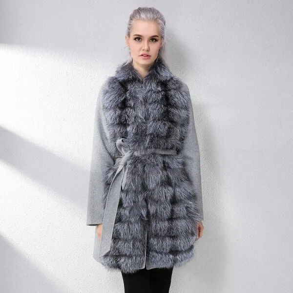 Cashmere With Genuine Real Fox Fur Coat