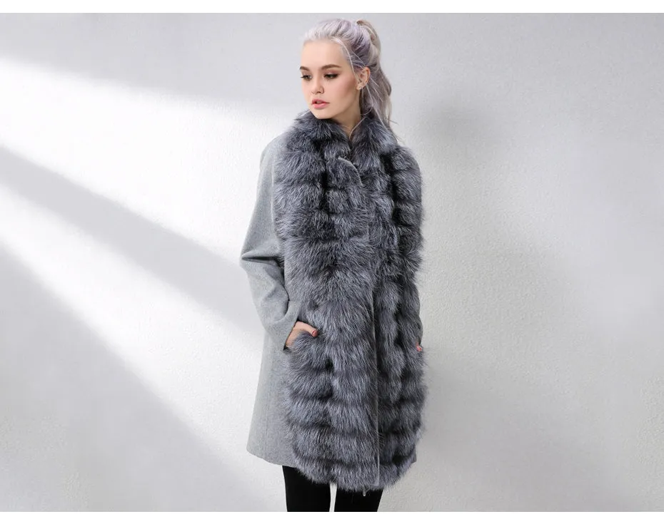 Cashmere With Genuine Real Fox Fur Coat